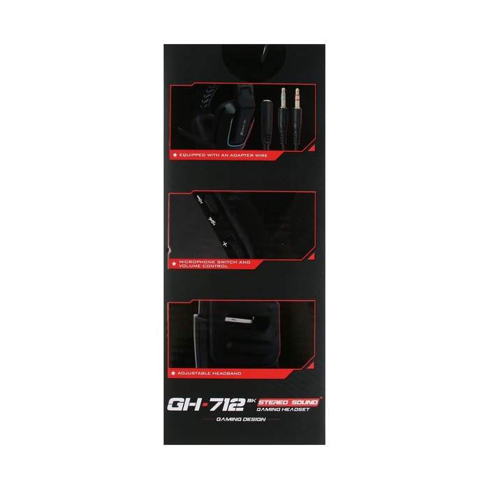 Наушники Xtrike Me GH-712, игровые, полноразмерные, подсветка, mic, USB + 3.5мм, 2 м,чёрные - фото 51540666