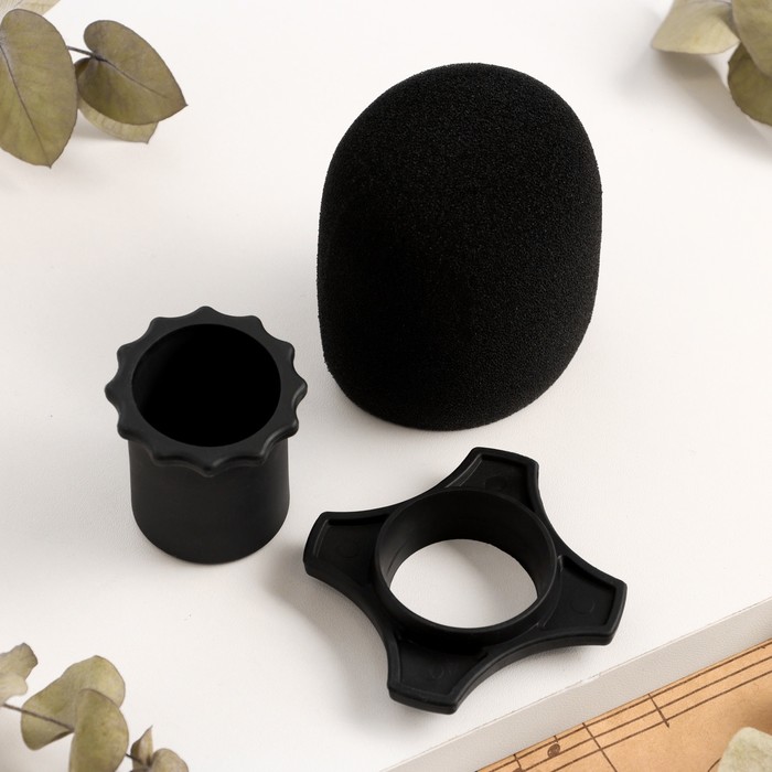 Набор аксессуаров для микрофона Music Life: ветрозащита, кольца, черный, d- 3 см - Фото 1