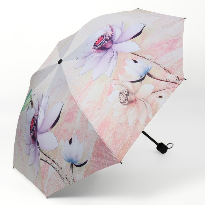 Зонт механический «Лилии», эпонж, 4 сложения, 8 спиц, R = 47 см, цвет МИКС