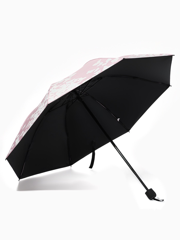 Зонт механический «Бабочки», с проявляющимся рисунком, эпонж, 4 сложения, 8 спиц, R=49/55 см, d=98 см, розовый - Фото 1