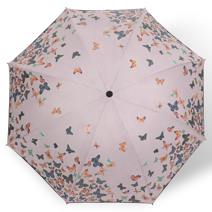 Зонт механический «Бабочки», с проявляющимся рисунком, эпонж, 4 сложения, 8 спиц, R = 49 см, цвет МИКС