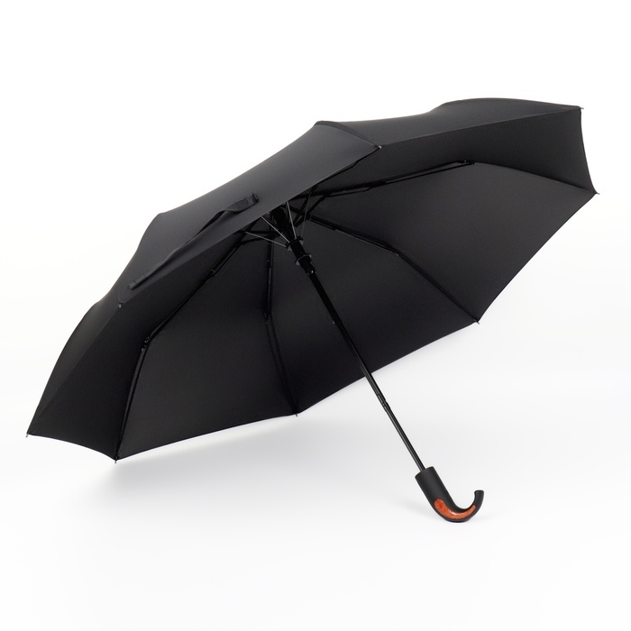 Зонт полуавтоматический «Однотон», 3 сложения, 8 спиц, R = 49 см, цвет чёрный