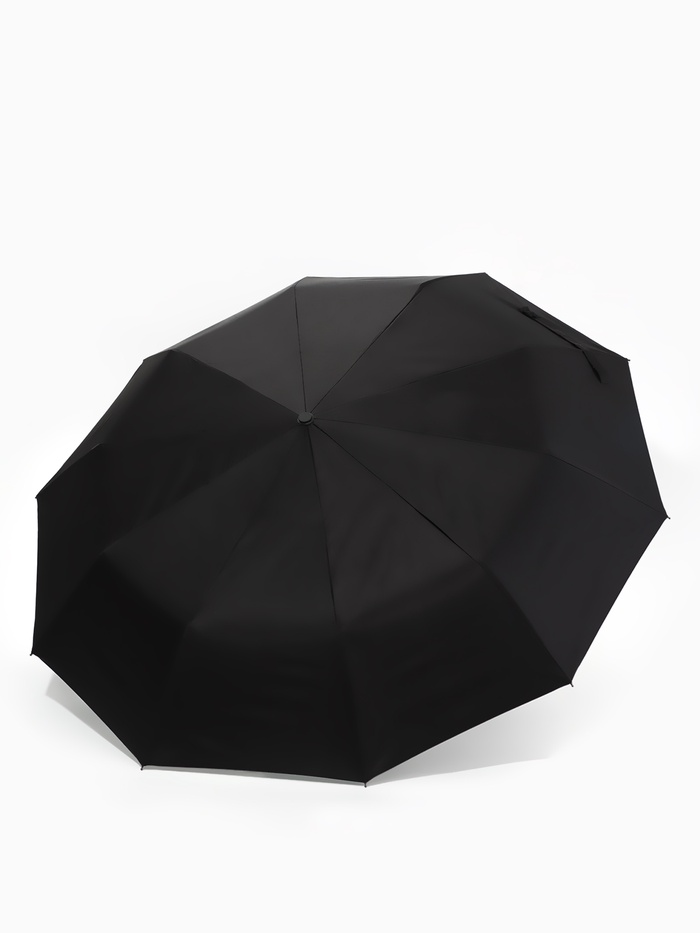Зонт автоматический «Однотон», 3 сложения, 10 спиц, R=50/57 см, d=100 см, чёрный - Фото 1