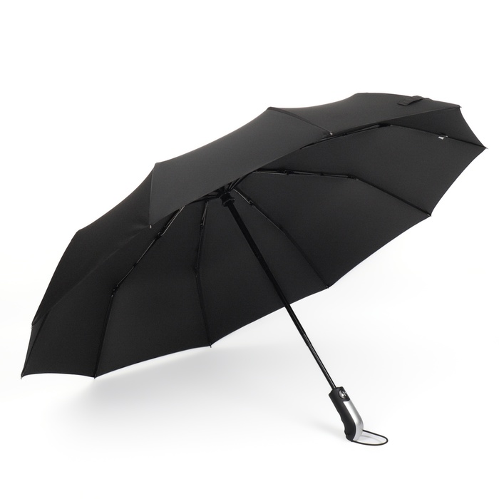 Зонт автоматический «Однотон», 3 сложения, 10 спиц, R = 50 см, цвет чёрный - фото 1883093033