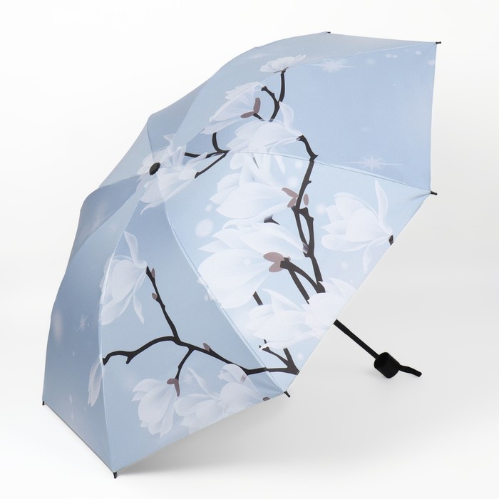 Зонт механический «Цветение», эпонж, 4 сложения, 8 спиц, R = 47 см, цвет нежно-голубой - фото 1908101673