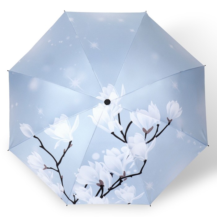 Зонт механический «Цветение», эпонж, 4 сложения, 8 спиц, R = 47 см, цвет нежно-голубой - фото 1908101674