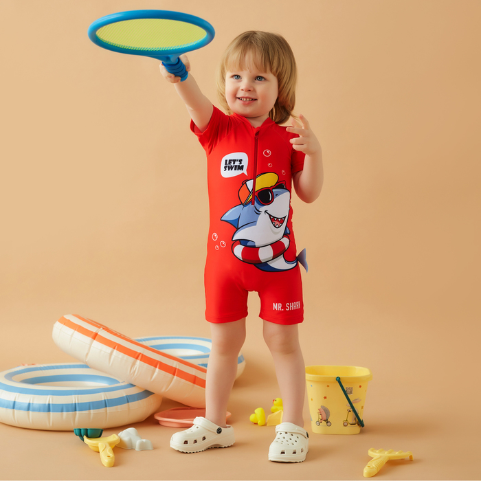 Купальник детский «Крошка Я. Акула», рост 86-92 см, красный - Фото 1