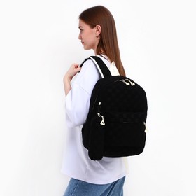 Рюкзак школьный, набор 2 в 1,+ пенал в клетку, 40х28х13 см, цвет чёрный