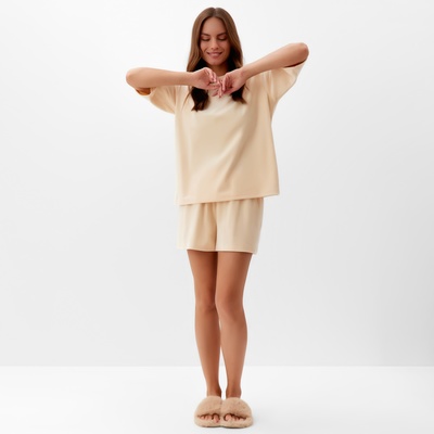 Пижама женская (футболка, шорты) KAFTAN Plushy, размер 40-42, молочная