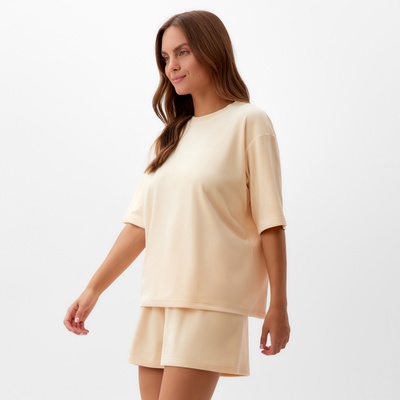 Пижама женская (футболка, шорты) KAFTAN Plushy, размер 40-42, молочная