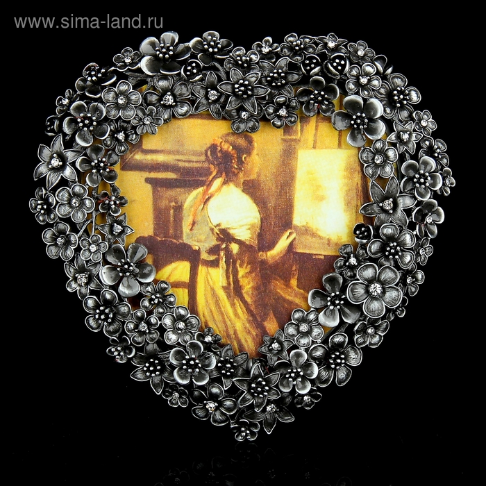 Фоторамка металл "Цветочное сердце" со стразами, 9х13 см - Фото 1