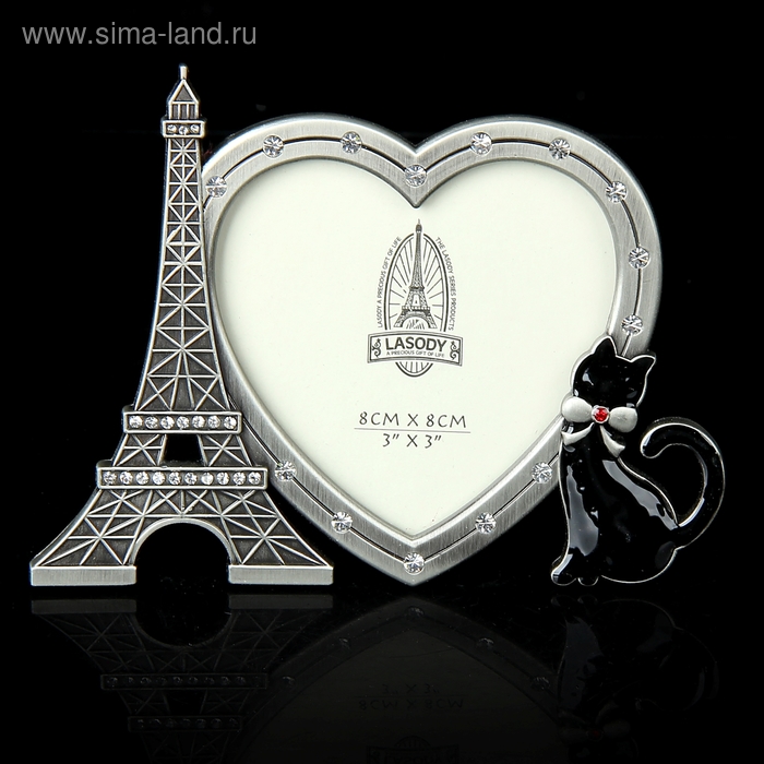 Фоторамка металл "Кот в Париже" стразы 8х8 см - Фото 1