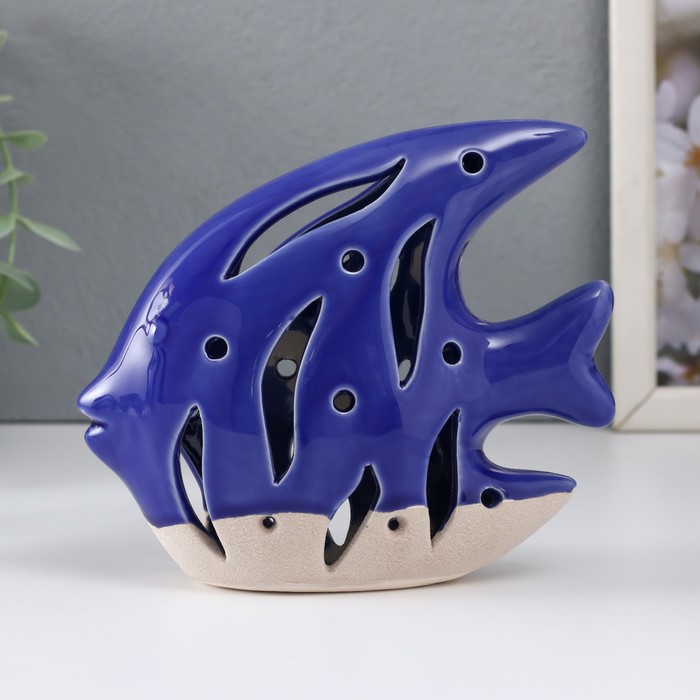 Сувенир керамика "Рыба Скалярия" песочно-синий 13х5х11,8 см - Фото 1