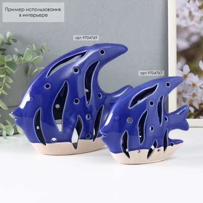 Подсвечник на 1 свечу «Рыба Скалярия», песочно-синий, 18.3×7.3×16 см