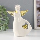 Сувенир керамика "Малышка-ангел с сердцем" белый с золотом 10,5х4,2х14 см - фото 321218656