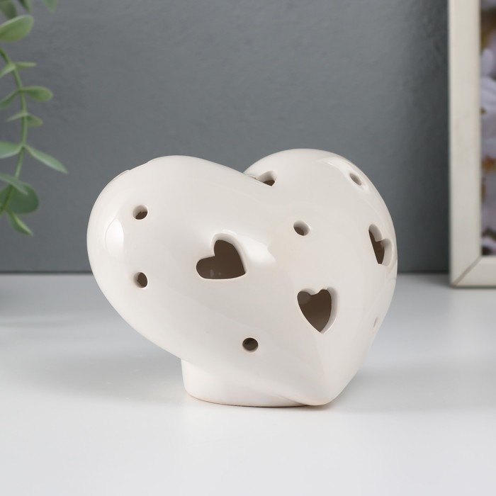Сувенир керамика свет "Сердце" белый 12,3х9х8,6 см