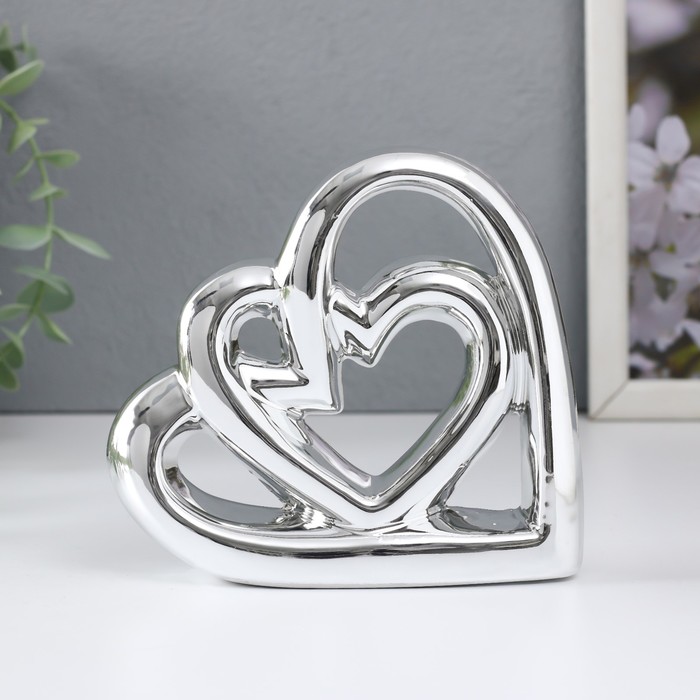 Фигурка керамика «Сплетённые сердца», серебро, 12.3×3.5×11.8 см - Фото 1