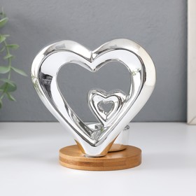 Подсвечник керамика на 1 свечу "Два сердца" серебро 11х8х12,5 см