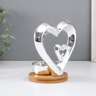 Подсвечник керамика на 1 свечу "Два сердца" серебро 11х8х12,5 см - Фото 2