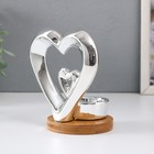 Подсвечник керамика на 1 свечу "Два сердца" серебро 11х8х12,5 см - Фото 4