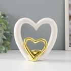 Подсвечник керамика на 1 свечу "Сердце в сердце" белое с золотом 12,7х5,5х12,2 см - фото 321218710