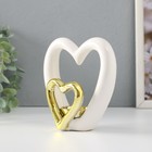 Подсвечник керамика на 1 свечу "Сердце в сердце" белое с золотом 12,7х5,5х12,2 см - Фото 2