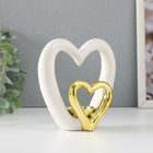 Подсвечник керамика на 1 свечу "Сердце в сердце" белое с золотом 12,7х5,5х12,2 см - Фото 4