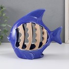 Подсвечник керамика на 1 свечу "Рыбка с узорами" синий 15,7х8,8х14,3 см - фото 305978961