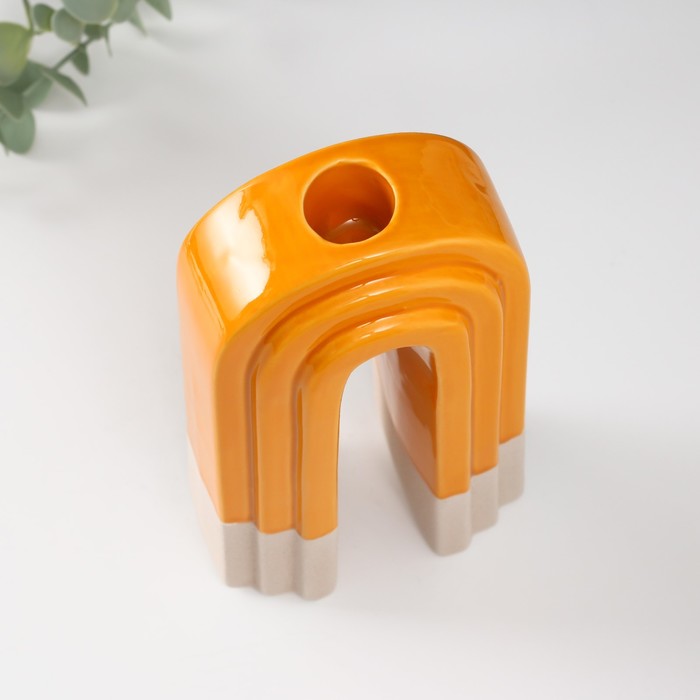 Подсвечник керамика на 1 свечу "Скара" песочно-оранжевый 10,3х6,2х18 см