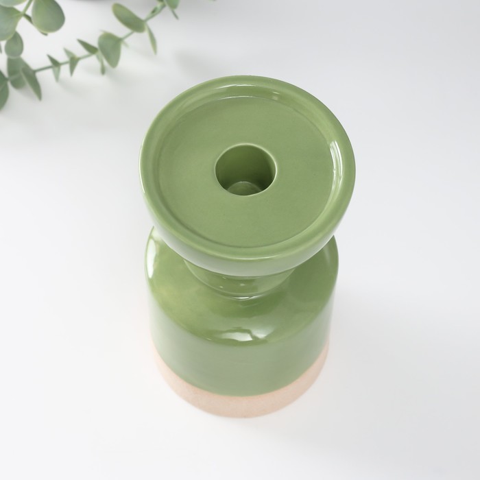 Подсвечник керамика на 1 свечу "Атлант" песочно-зелёный 9,5х9,5х17,5 см