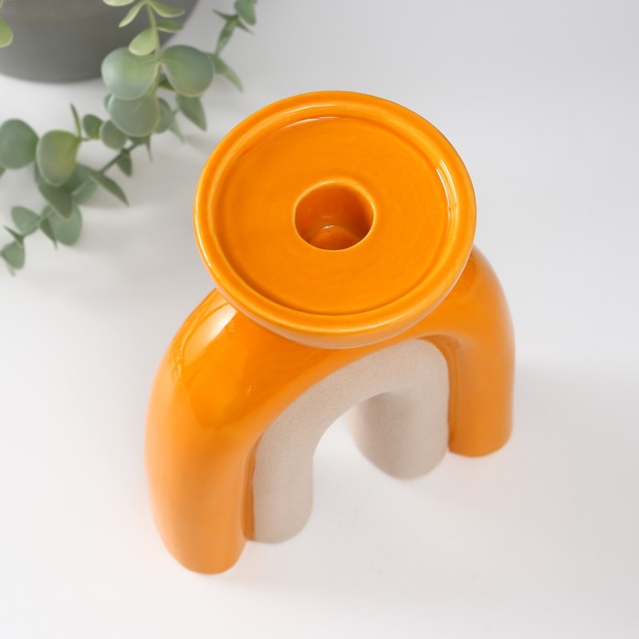 Подсвечник керамика на 1 свечу "Медуза" песочно-оранжевый 13,5х8,7х18 см