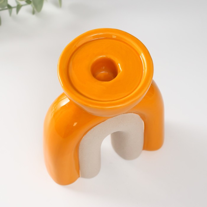 Подсвечник керамика на 1 свечу "Медуза" песочно-оранжевый 11,7х8х15 см