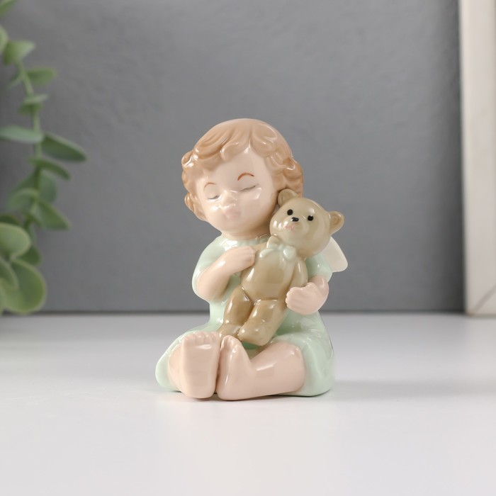 Фигурка керамика «Малышка-ангел с мягким медвежонком», 5.5×5×8.5 см - Фото 1