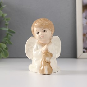 Сувенир керамика "Малыш-ангел с щенком молится" 7,5х6х8,8 см