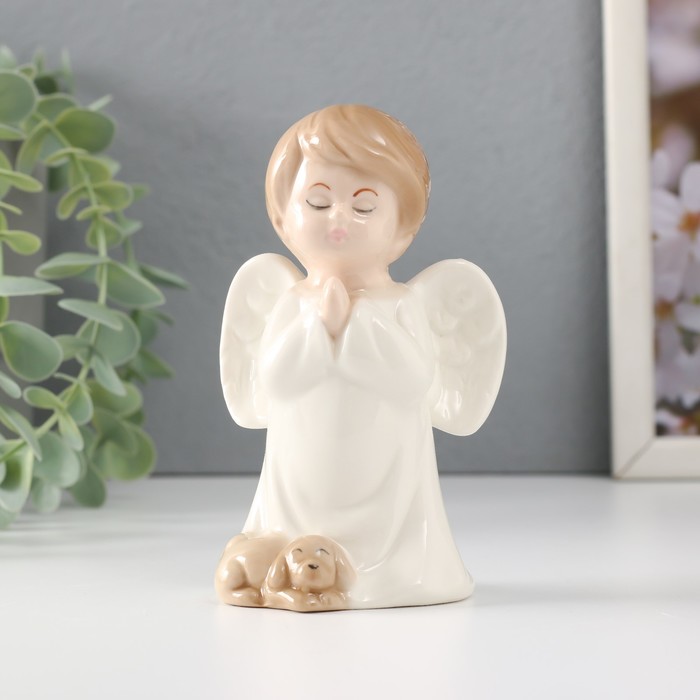 Сувенир керамика "Малыш-ангел со спящим щенком молится" 7,5х5,7х12 см - Фото 1