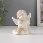 Сувенир керамика "Девочка-ангел в платье с листьями сидит" 5,8х3,5х7 см - фото 3358970