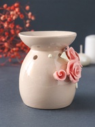 Аромалампа для эфирных масел «Розовые розы с листиками», керамика, бежевая, 7.5×7.5×9 см - Фото 2