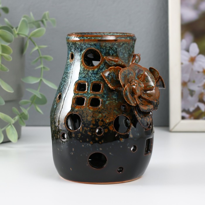 Аромалампа керамика "Полевой цветок" коричневая 9х9,5х13,5 см