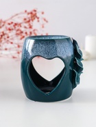 Аромалампа для эфирных масел «Сердце с листиками», керамика, бело-синяя, 8.5×7.5×9 см - Фото 4