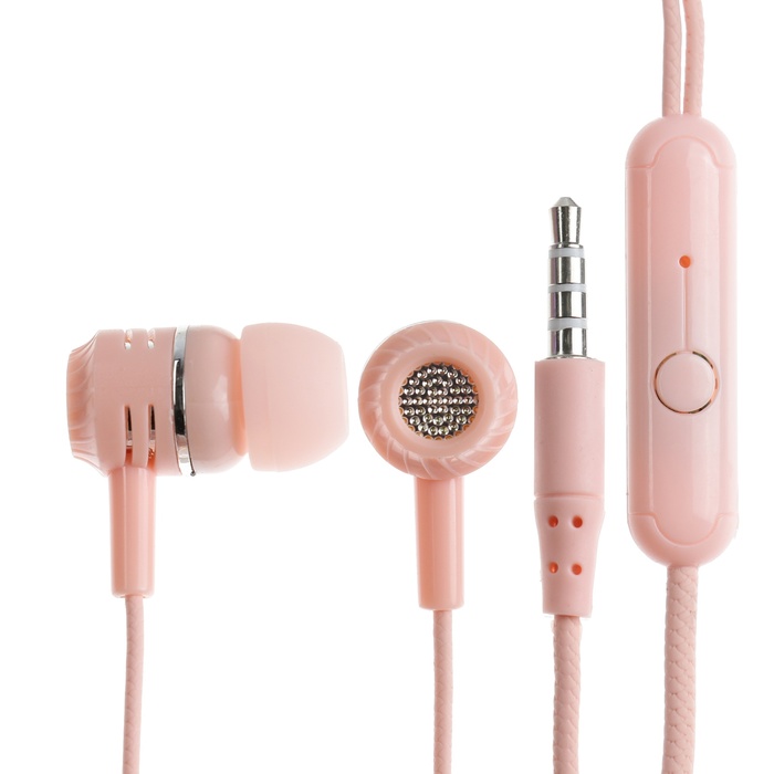Наушники CB-52, проводные, вакуумные, микрофон, 1 м, Jack 3.5 мм, розовые - Фото 1