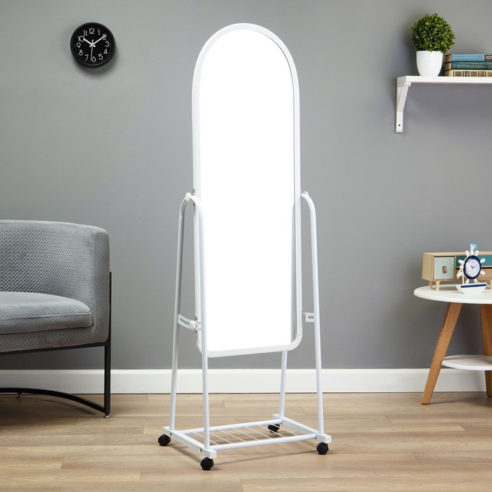 Зеркало напольное Basic, на колёсиках, 44×160 см, белое - Фото 1