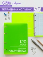 Тетрадь на кольцах Calligrata A5, 120 листов, в клетку, пластиковая обложка, блок офсет, салатовая - Фото 1