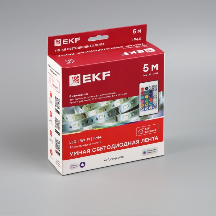 Комплект умной светодиодной ленты EKF, 24В, 90 LED/м, 5 м, IP44, Wi-Fi, RGBW - фото 1906658629