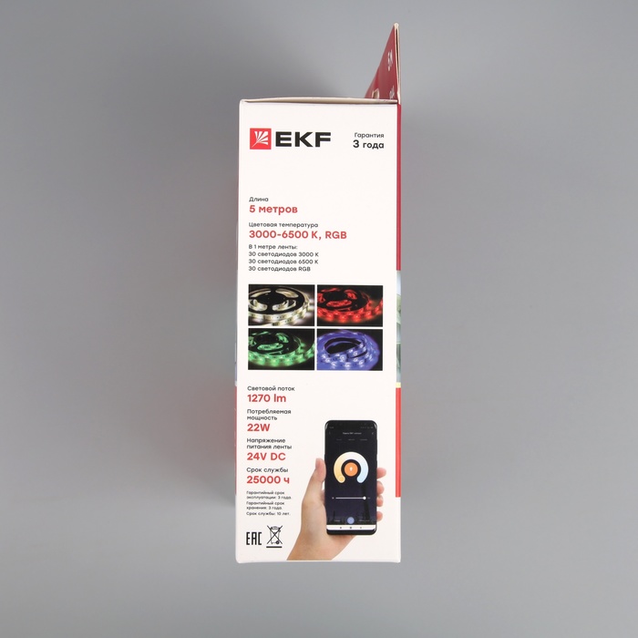 Комплект умной светодиодной ленты EKF, 24В, 90 LED/м, 5 м, IP44, Wi-Fi, RGBW - фото 1906658630