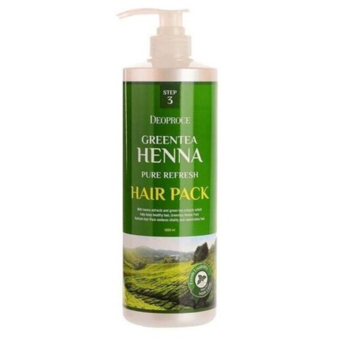 Бальзам для волос Deoproce Greentea Henna Pure Refresh, с экстрактом зелёного чая и хны, 1000 мл - Фото 1