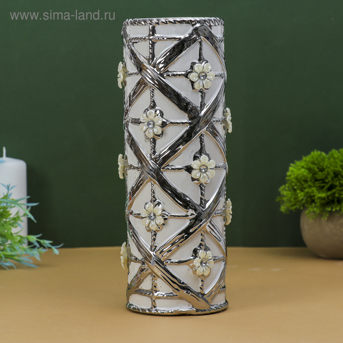 ваза керамика цветочный орнамент 27*10*10 см белая - Фото 1