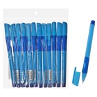 Набор шариковых ручек 12 штук, 0,7мм, корпус синий с резиновым держателем, чернила синие - фото 321219787