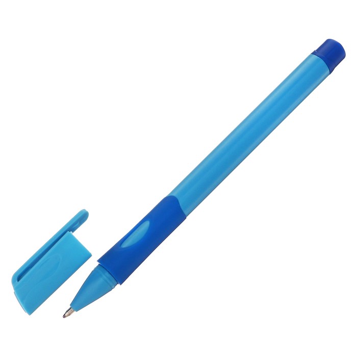 Набор шариковых ручек 12 штук, 0,7мм, корпус синий с резиновым держателем, чернила синие