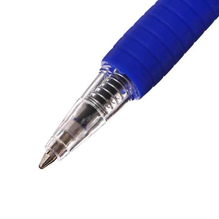Набор шариковых ручек 12 штук, 0,7мм, автоматическая, корпус с резиновым держателем, чернила синие