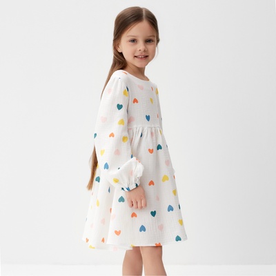 Платье для девочки KAFTAN «Сердечки» с длинным рукавом, белое, рост 80-86 см